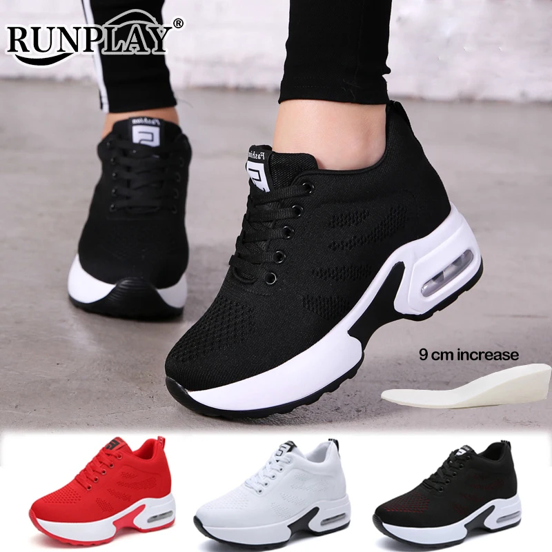 Women High Top Walking Shoes 9 Cm Wedges Sports Shoes Thick Sole Platform Fitness Sneakers Outdoor Ladies Running Jogging Shoes