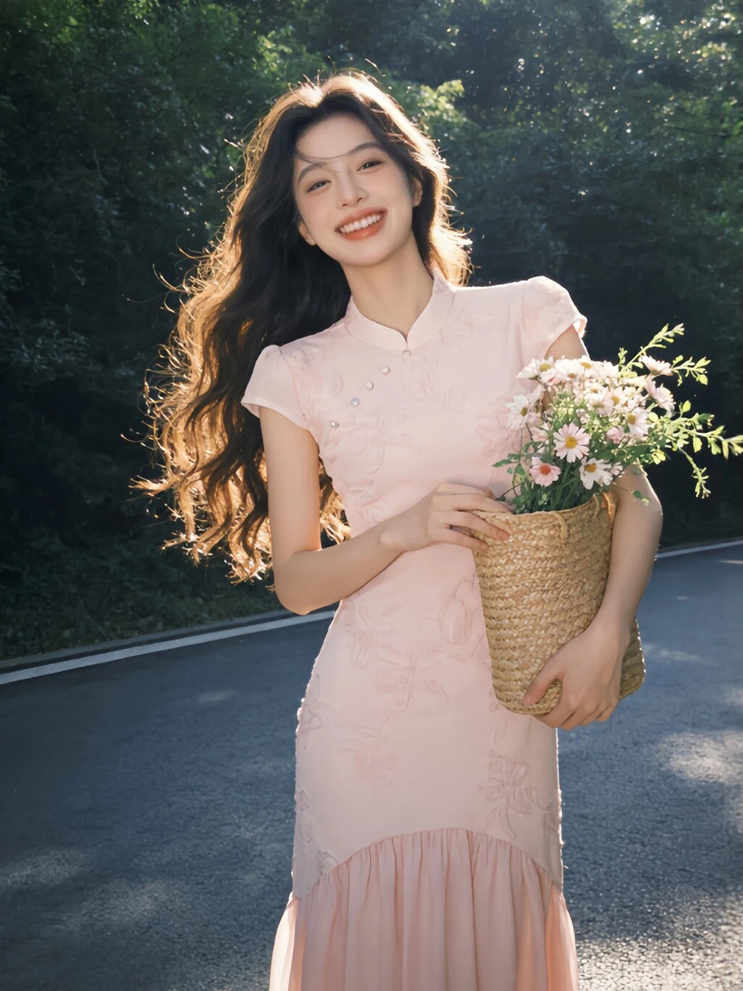 

New Chinese Style Qipao Dress Bodycon Skirt Summer Atmosphere Sensation Beautiful High Waist Polyester Fiber Short Sleeve