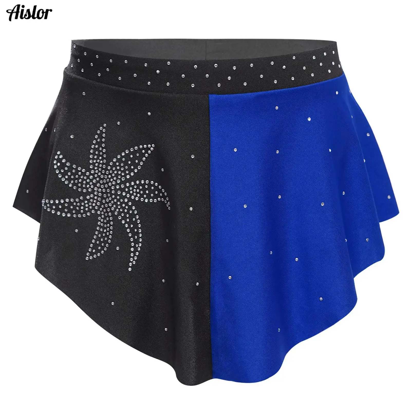

Kids Girls Modern Lyrical Dance Skirt Shiny Rhinestones Color Block Elastic Waistband Skirts Ballroom Jazz Ballet Dance Costume