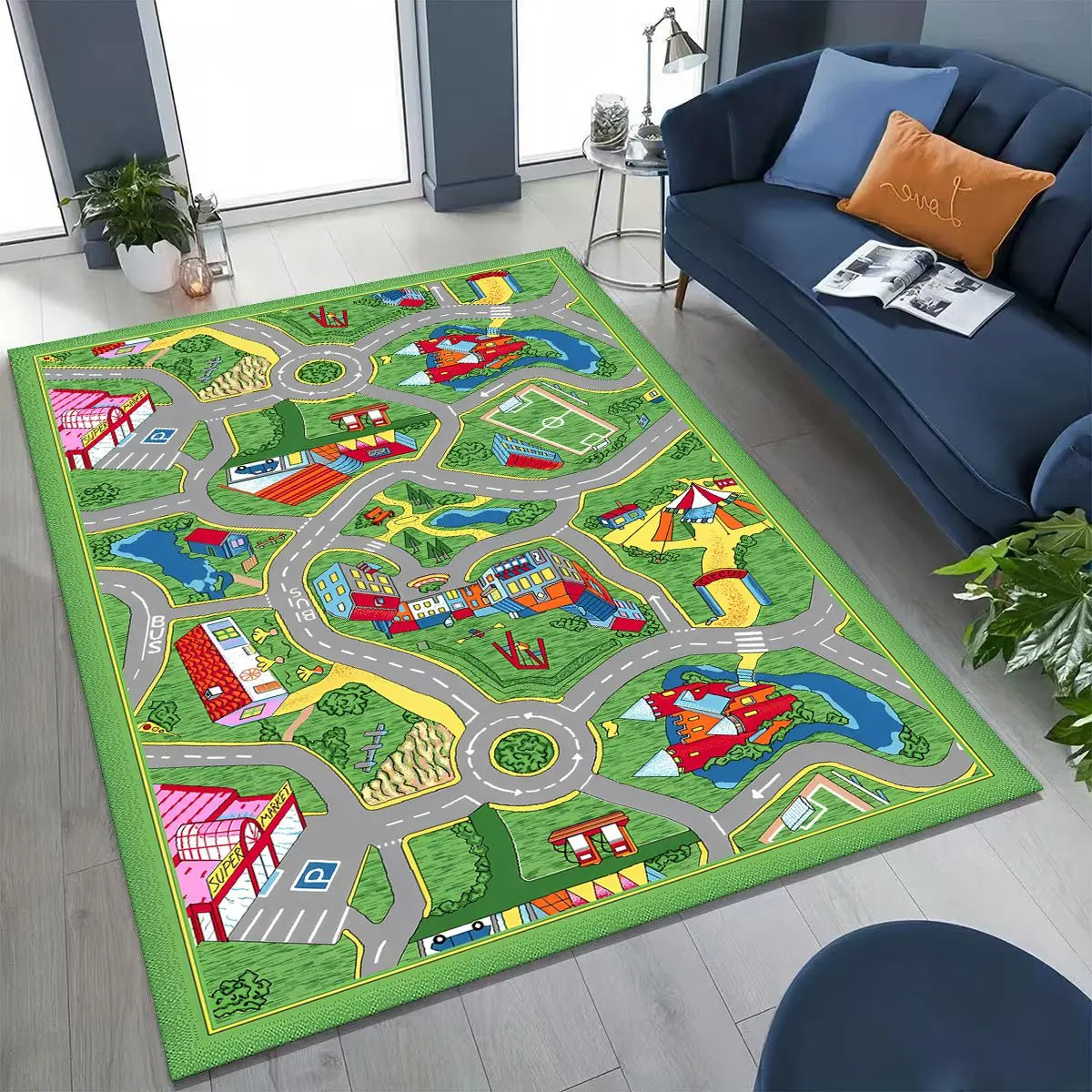 Hot Sale Kids Play Mat City Road Theme Soft Non-slip Children Game Carpet Educational Floor Rug for Kids Room Play Area Decor