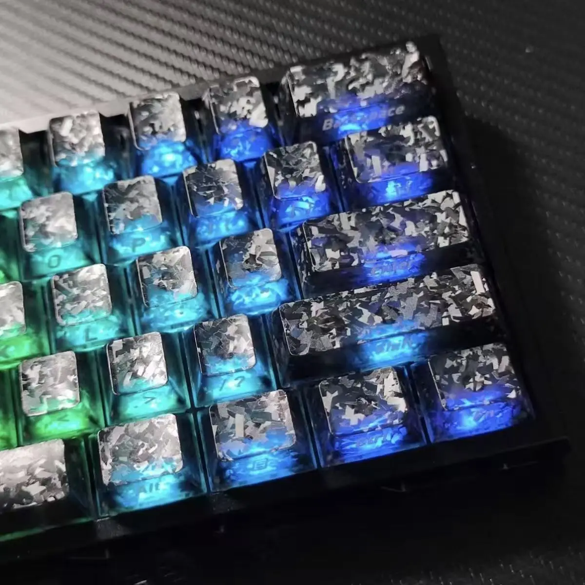 Carbon Fiber Texture Fog Black Transparent PC Keycaps 132 Keys Double Shot Cherry Profile Keycap for Gateron Mechanical Keyboard