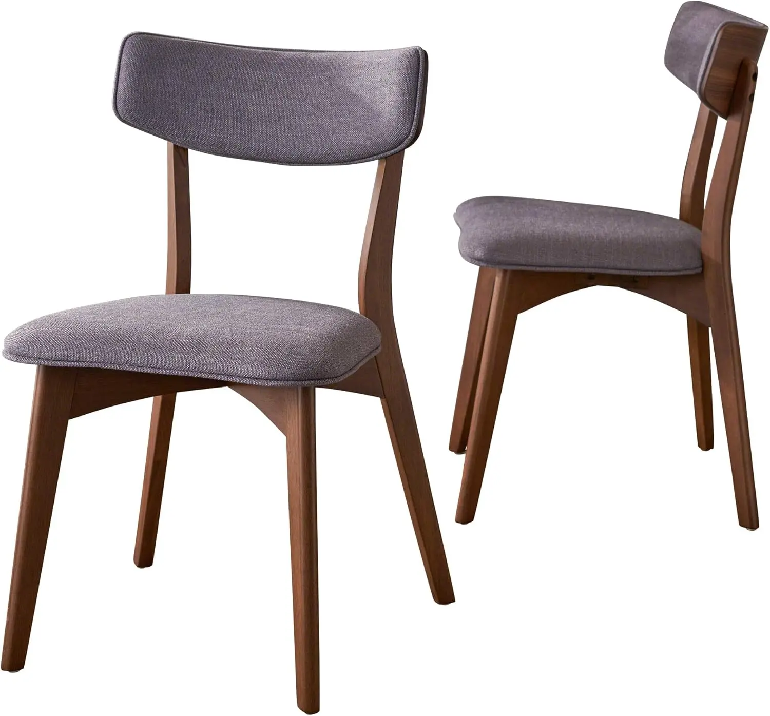 Abrielle Mid-Century Modern Fabric Dining Chairs with Natural Walnut Finished Rubberwood Frame, 2-Pcs Set, Dark Grey / Natural W