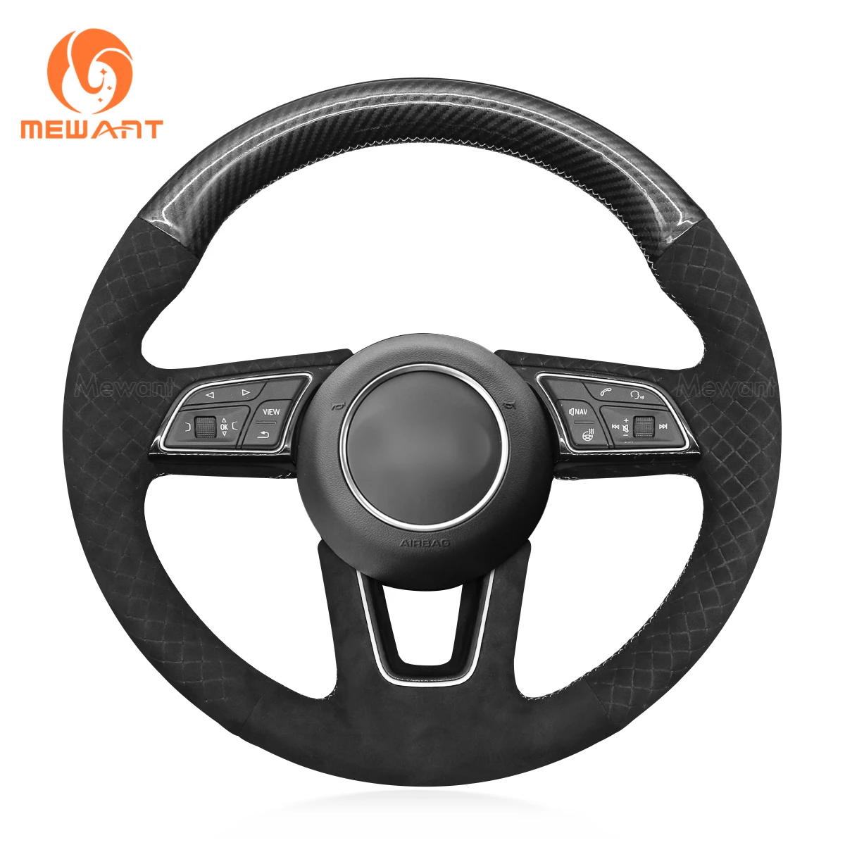 Hand Stitching Soft Suede Embossed Steering Wheel Cover  A3 A4 A5 S3 S4 S5 RS 4 2015 2016 2017 2018 2019 2020 2021 2022