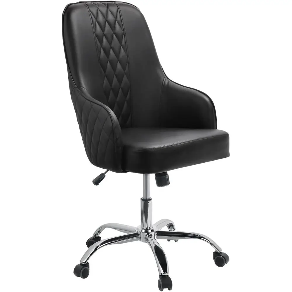 

Luxury Black Diamond-Stitched Spa Chair with Adjustable Height, Chrome Base, High Back, and Smooth-Roll Casters