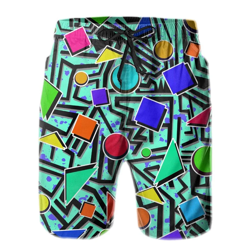 Vintage 80s 90s Memphis Swim Trunks Men Summer Surf Board Shorts Swimsuit homme 2023 New 3D Printed ropa hombre Cool Short Pants