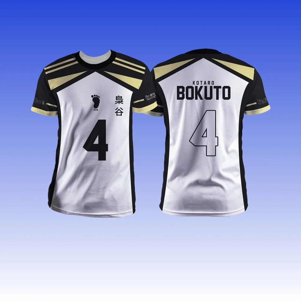Nuevo Anime Japonés de Bandai 2026: Haikyuu!! Camiseta de voleibol Fukurodani Academy Bokuto Kotaro 4, ropa deportiva de anime blanca, negra y dorada