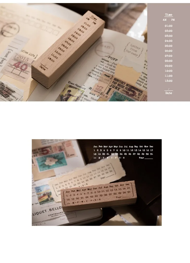 Holzstempel, Monatskalender, Zeitschnur für die tägliche Anwesenheit, Junk-Journal, Tagebuch, Dekoration, DIY-Siegel, Scrapbooking und Basteln – Detail 15