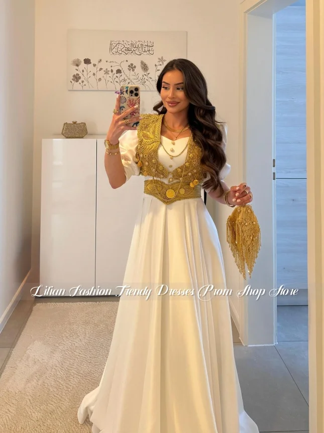 Elegantes Weißes Algerisches Abendkleid Maßgeschneidertes Nahöstliches Arabisches Hochzeitskleid Traditionelles Ethnisches Ballkleid Brautjungfernkleid
