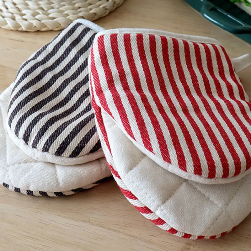 Heat Resistant Kitchen Gloves Stripe Oven Mitts Non-slip Protective Mittens for Home Baking Cooking Kitchen Dining Bar Tool 1pc