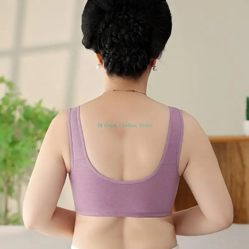 K1ME cómodo sujetador inalámbrico cierre delantero para mujeres mediana edad con tela algodón transpirable y elegante