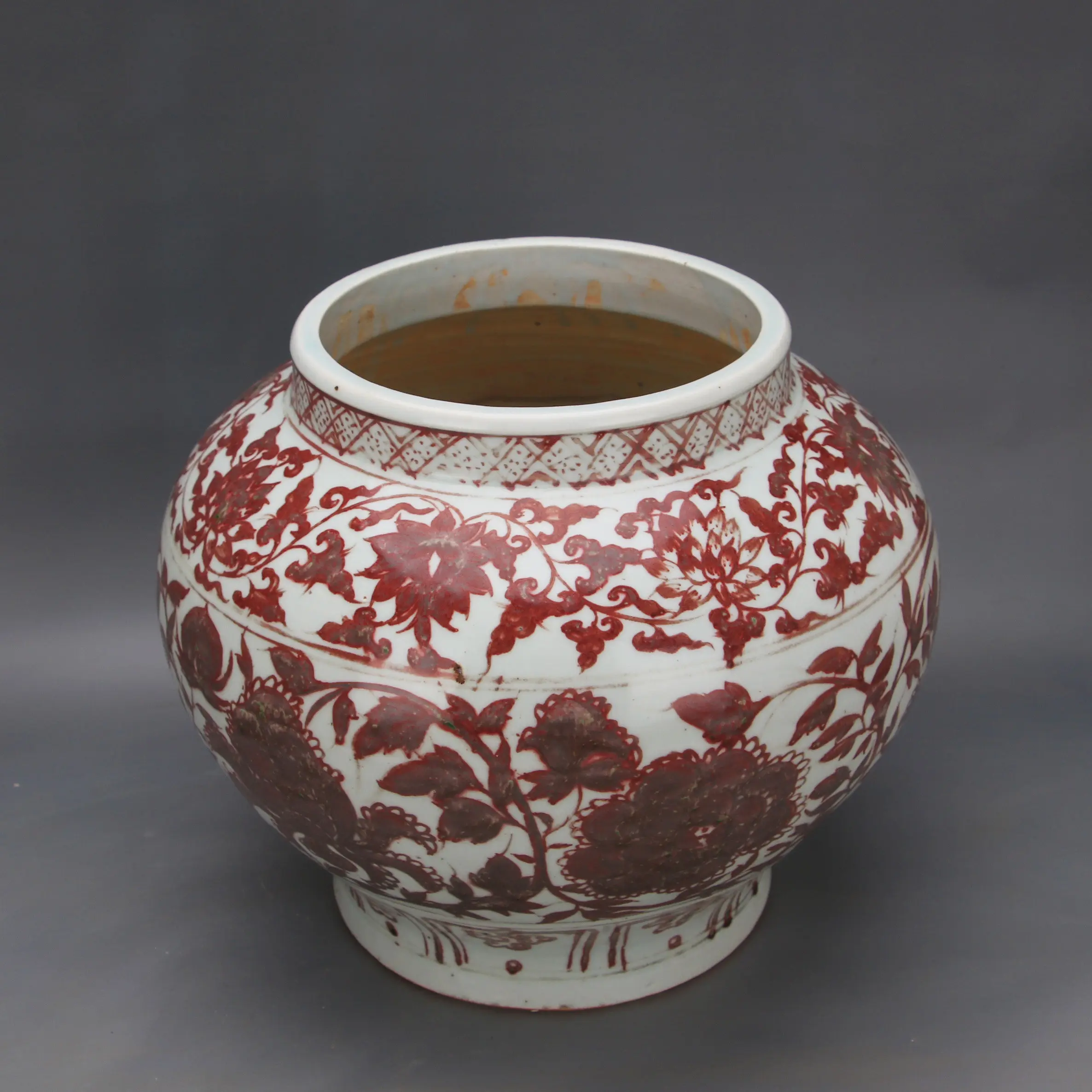 Underglaze Red Lotus Scroll Jar Yuan Dynasty Style Hand Painted Replica Porcelain Antique Home Decor