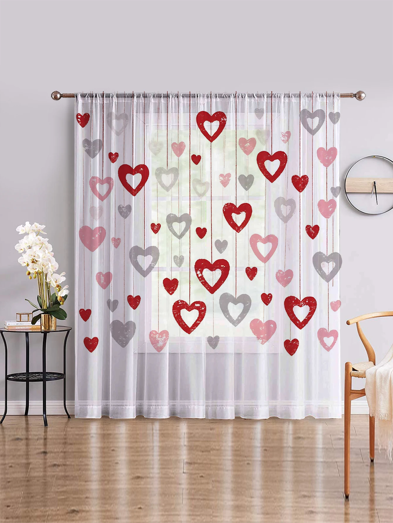 One-Piece Color-Block Heart Window Curtain Sweet Cool Romantic Style Festive Warm Atmosphere Decorative Window Treatment