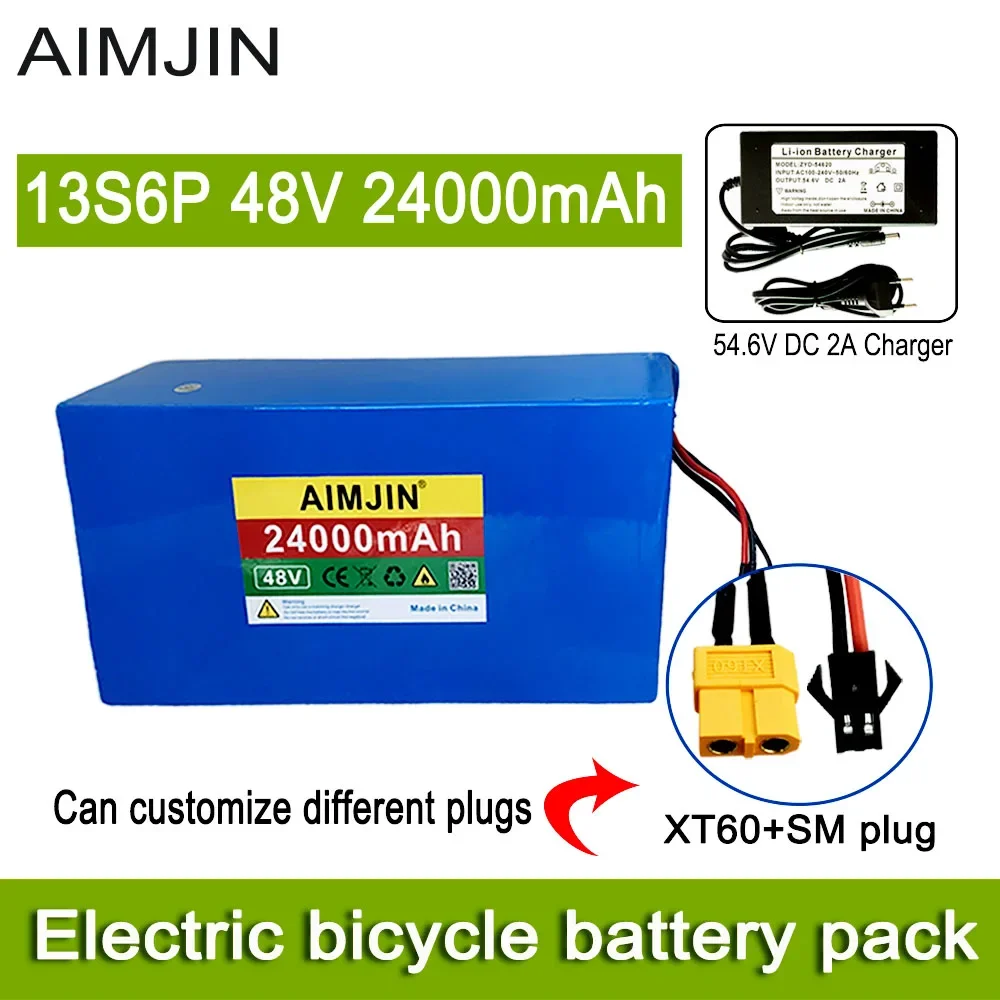 100% New 13S6P 48V 24000mAh Li-ion Battery Pack,2000W Citycoco Motorized Scooter Battery Built In 50A BMS+54.6V Charger