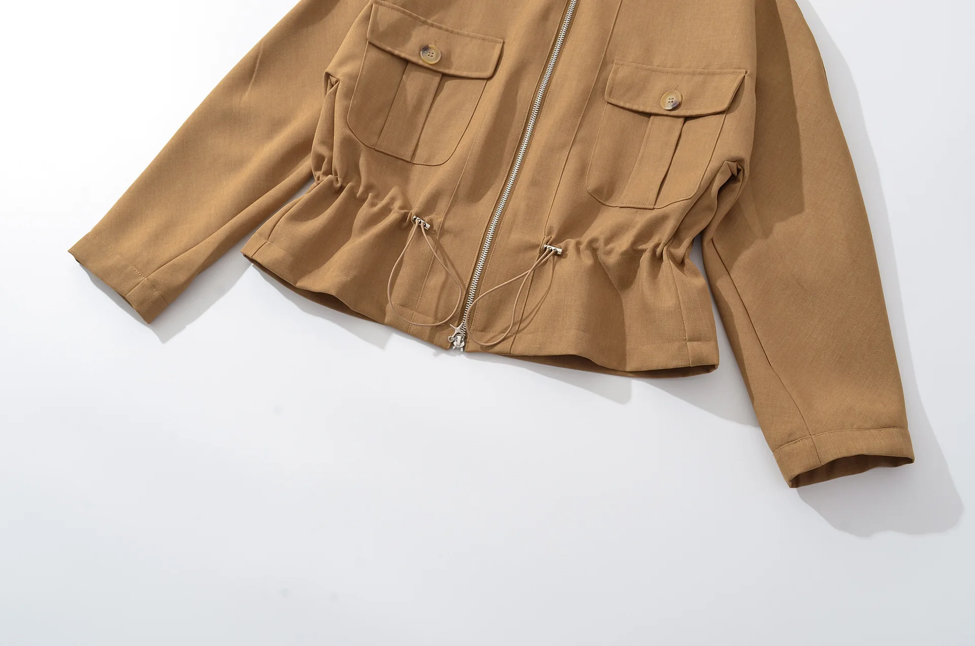 Set corto autunnale in due pezzi Colletto con risvolto Giacca da safari in vita con coulisse + Mini pantaloncini a gamba larga in vita elastica Cappotto ampio streetwear