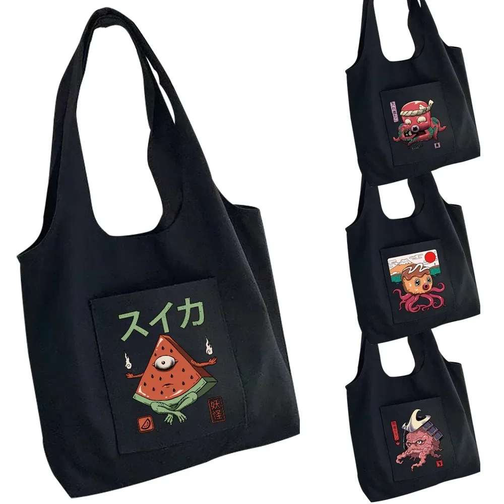 Women Tote Shopper Bag Canvas Bag Cute Monster Printing Travel Washable Large  Messenger Shoulder Bags Grocery Storage Bags