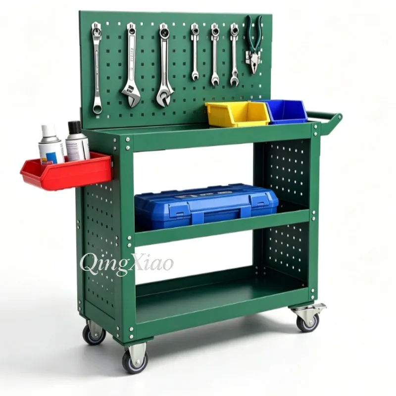 Industrial Multipurpose Service Trolley With Shelves And Tool Tray For Workshop Automotive Maintenance Parts Transport Cart