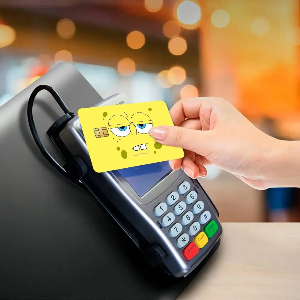 ملصقات جلدية لبطاقة الائتمان S-SpongebobS الكرتونية لبطاقة البنك والحافلة المتروية هدية مقاومة للماء