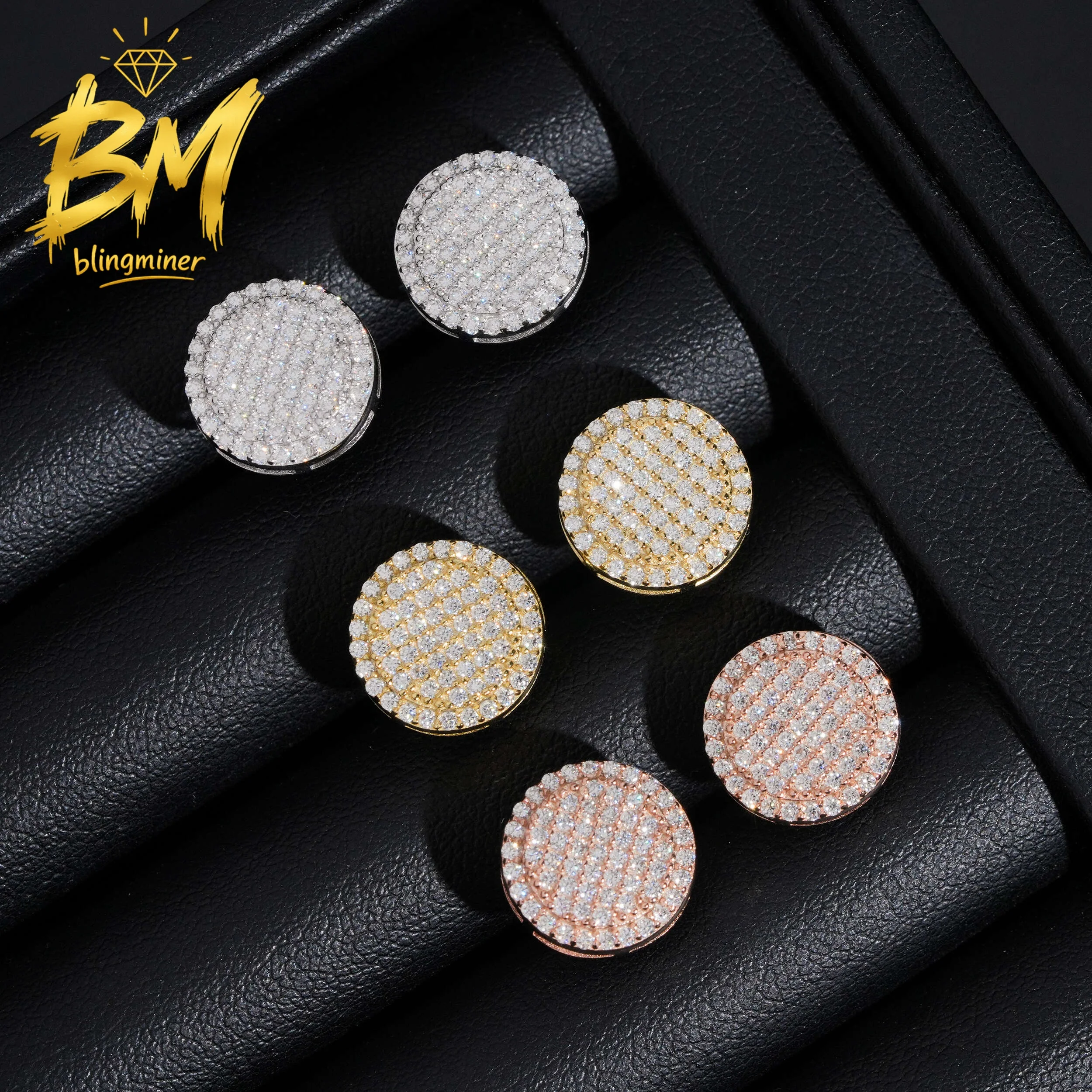 Blingminer 12mm Round VVS Moissanite Earrings For Men Women S925 Silver Ear Studs Jewelry Pass Diamonds Tester GRA Free Shipping