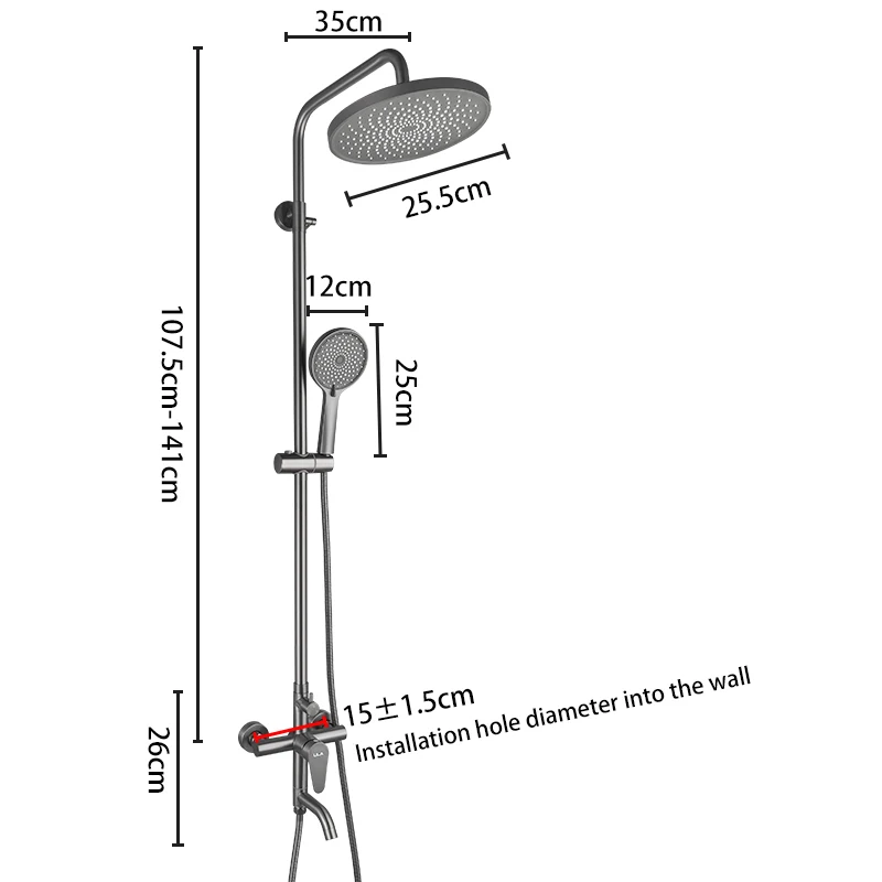 ULA Gun Grey Shower Faucet Bathroom Faucet Mixer Tap Bathtub Shower Mixer Faucet Rain Shower Head Set Rainfall Shower System