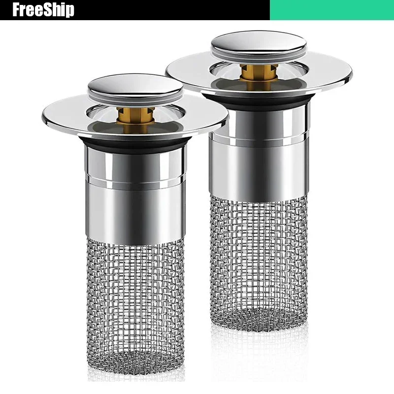 Filtro de drenagem de banheiro 2 em 1, pacote com 2 - coletor de cabelo com rolha pop-up, drenos de 1 ~ 1,5 polegadas