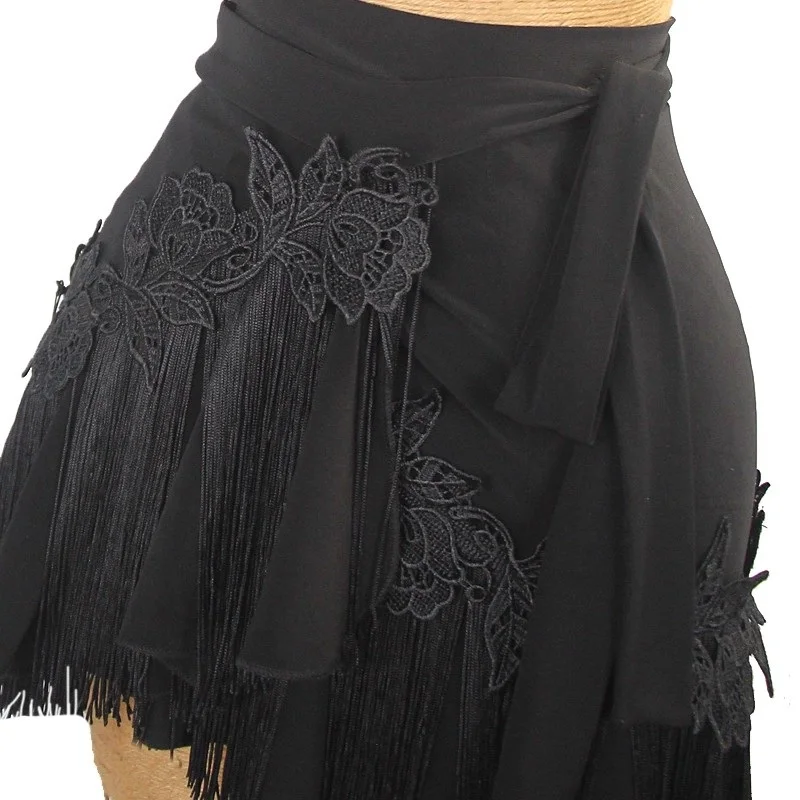 Latin dance skirt one-piece fringed hip scarf rose flower practice dress women's dance practice skirt - view 3