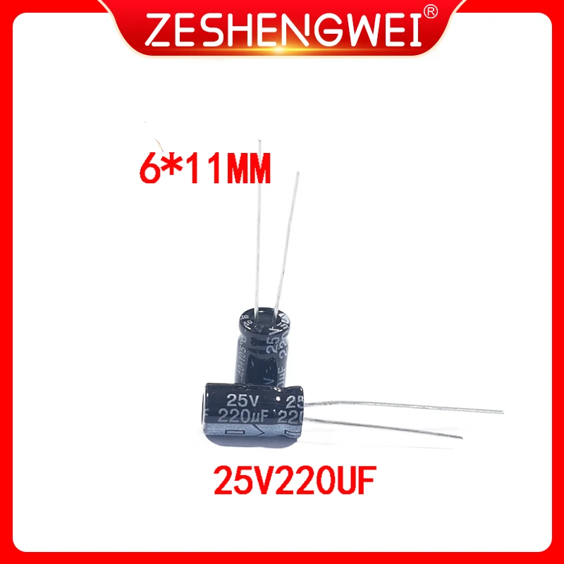 

20PCS Higt quality 25V 220UF 6*11mm 220UF 25V 6*11 Electrolytic capacitor