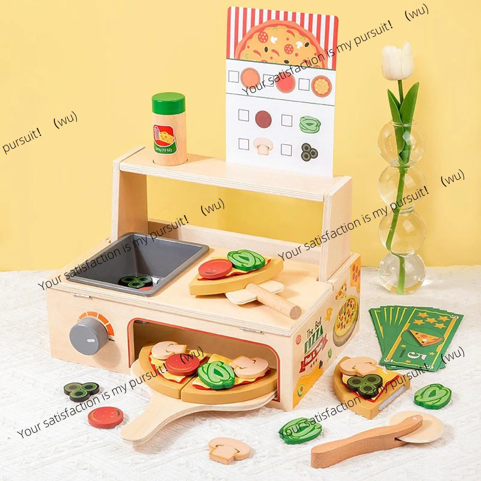 Wooden pizza toys, children's simulated pizza ovens, home cooking scenes, kitchen toys, suitable for parties, festivals