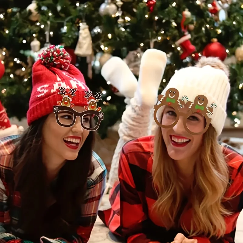 9/18Pairs Xmas Paper Glasses Santa Elk Photo Props For Halloween Xmas New Year Valentine Party