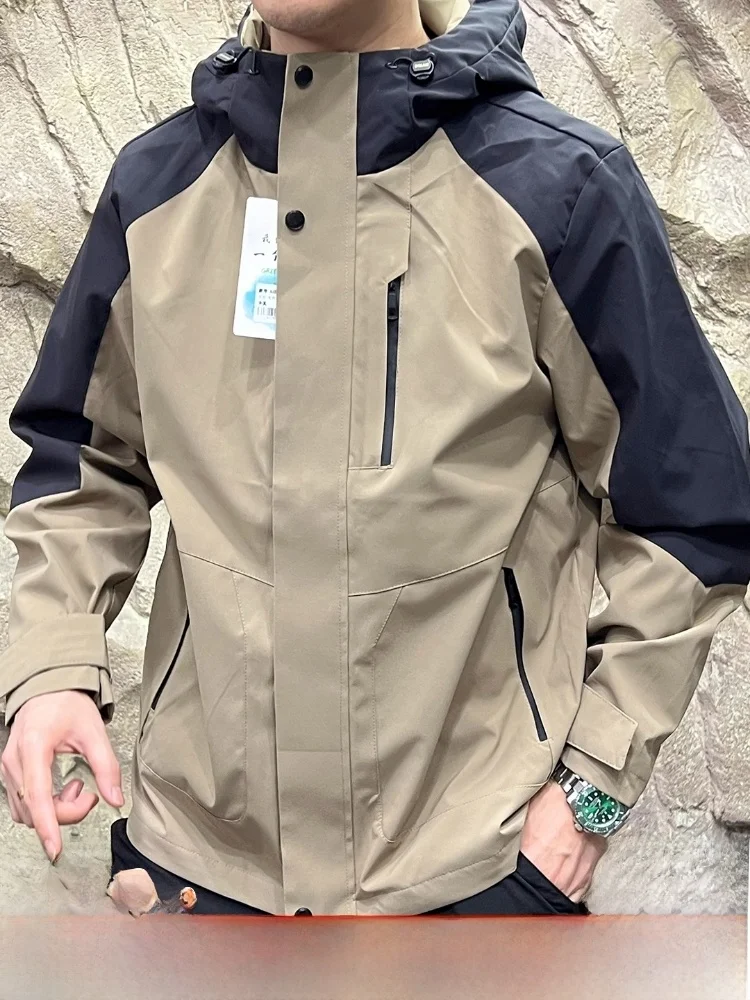 

Мужская уличная куртка с капюшоном, футболка, ветрозащитная, водонепроницаемая, из полиэфирного волокна, подходит для молодежи, цветной дизайн