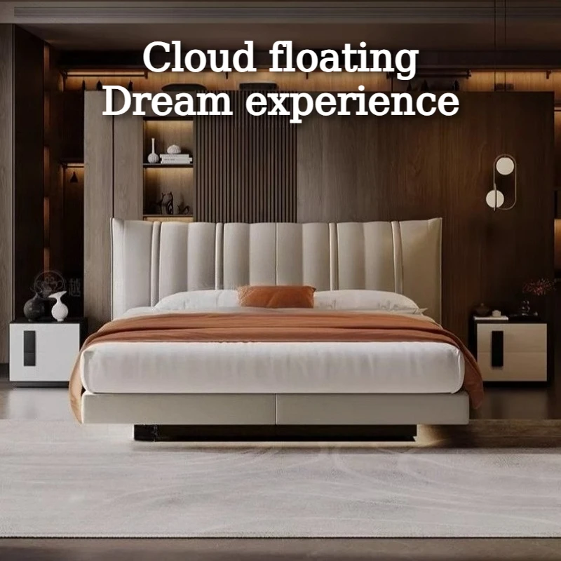 Top-grain Leather Double Bed Bedroom Decor For Teen Girls Bed 2 People Nordic Design King Size Frame Bedroom Sets Full Furniture