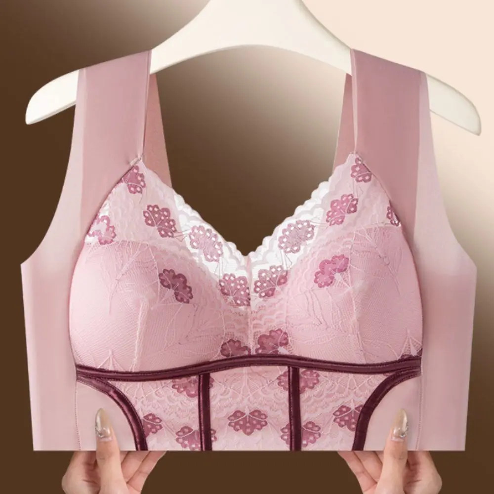 Fashion Close-fitting Wireless Deep V Bra Shockproof Big Cup Push Up Underwear Lingerie Anti-sagging Seamless Lace Bras Girls