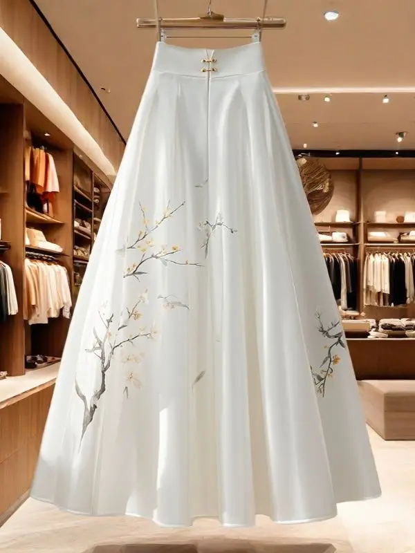 気質シフォンホワイトミディスカートファルダスムヘール春夏Aラインユブキジュペ韓国ファッションロパムヘール