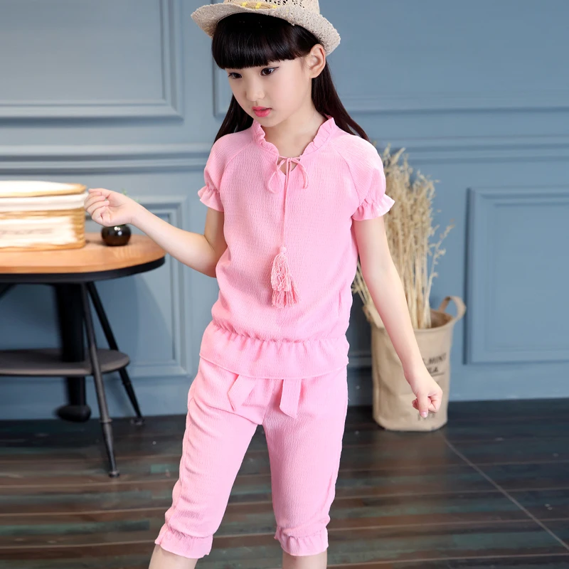 Girls Clothes Set Summer Short Sleeved + Trousers Pants 2 PCS Children Clothing for Girl Teen Kids Girls Clothes 8 10 11 12 Year