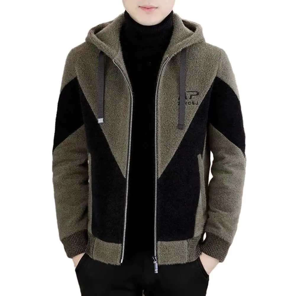 Chaqueta con capucha para hombre, cárdigan cálido, grueso y cómodo con cierre de cordón, talla grande, elegante, otoño