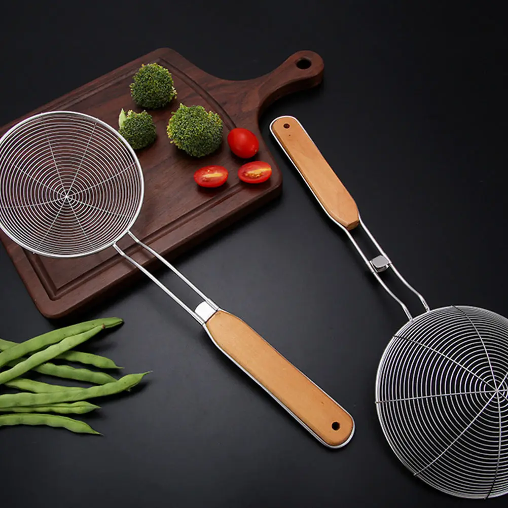 

1pc Stainless Steel Colander Filter Strainer Skimmer Spoon Mesh Kitchen Tool Frying Cooking Noodles Oil Draining Hanging Design