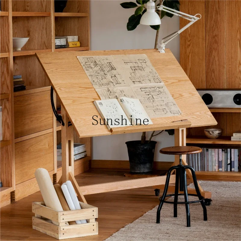 

Simple studio drawing table Solid wood drawing Rotatable surface table