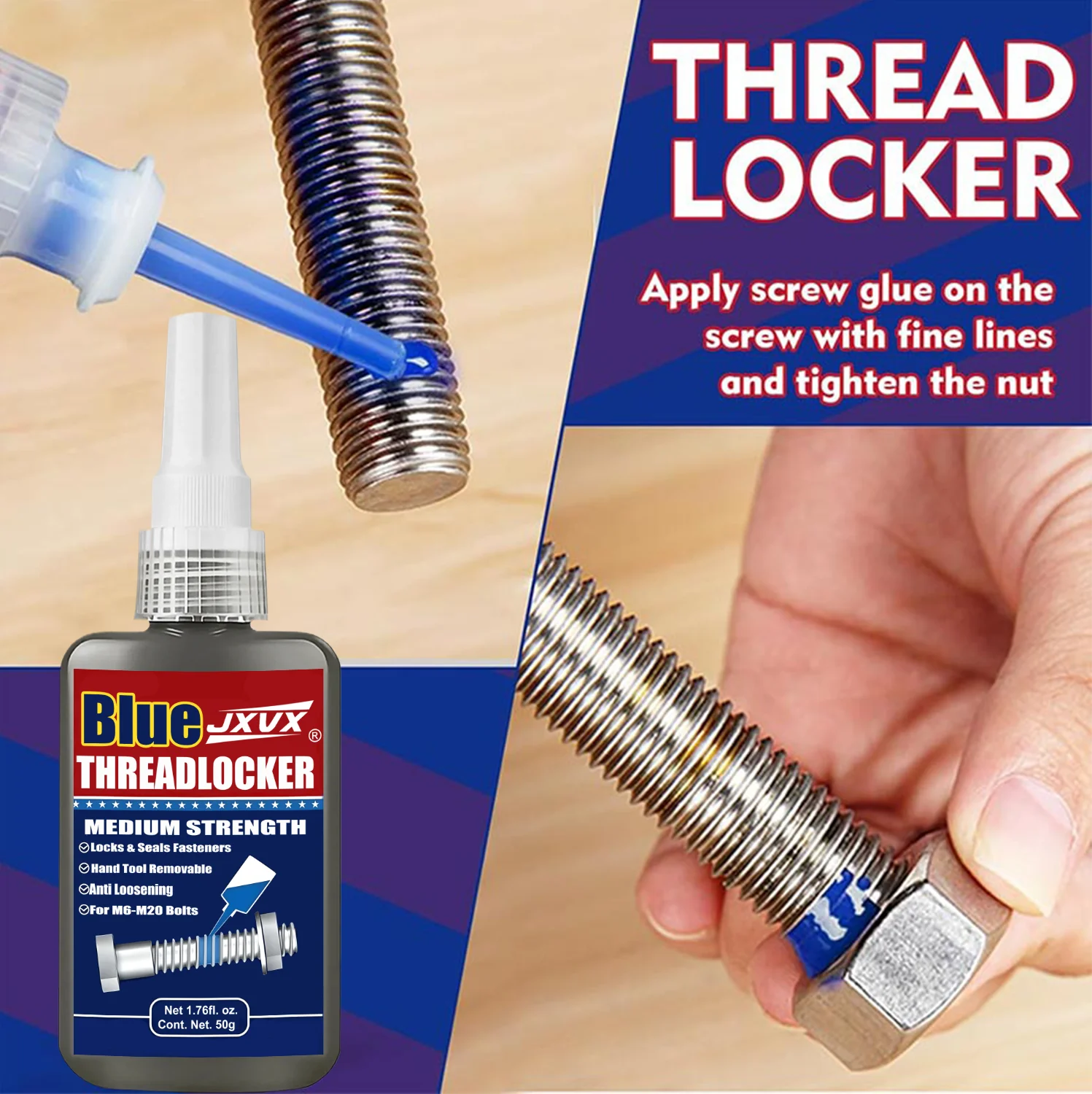 50ml Blue Threadlocker Anaerobic Glue Medium Strength Automotive-grade LockerThread for Metal, Fasteners, Nuts, Bolts to Against Losening Lock Tight Seal Fasteners Curing Corrosion-Resistant Automotive Grade. view 4