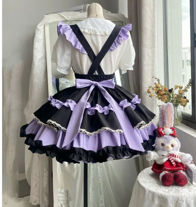 Japanese Kawaii Lolita Jsk Y2k Skirt Small Idol Gothic Black Short Skirt Women Sweet Bow Ruffles Bandage High Waist Strap Skirts