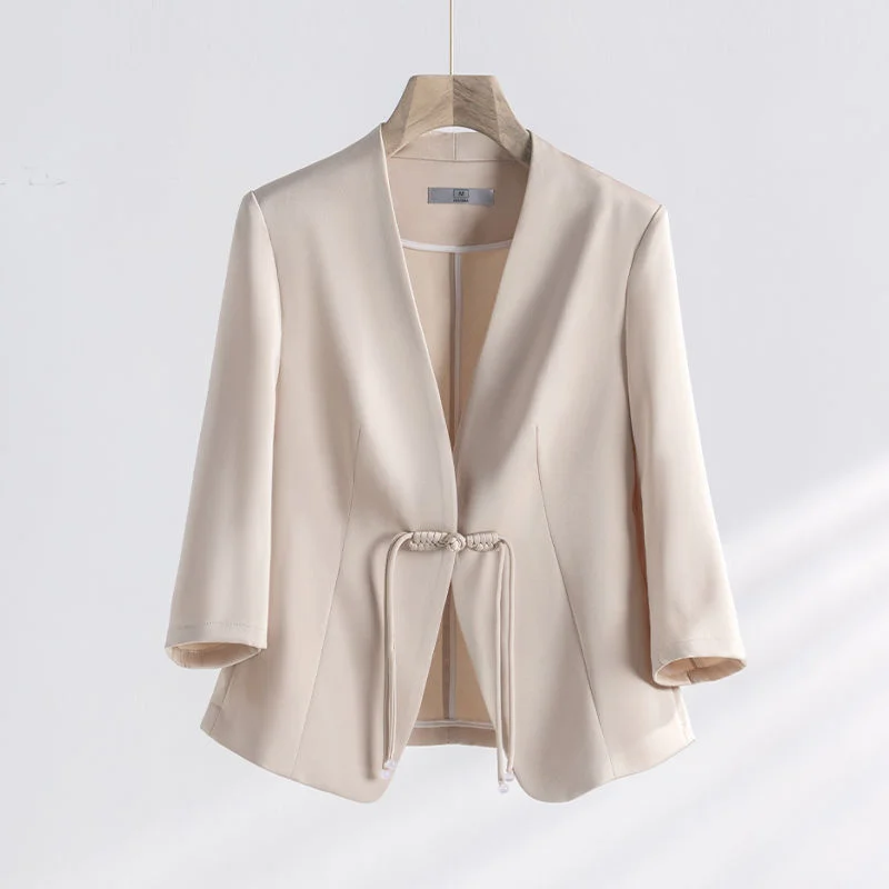 Vrouwen Blazer 2023 Nieuwe Zomer Dunne Elegante Mode Bijgesneden Mouw Blazers Jassen Kantoor Werk Vrouwelijke Pak Jas Dames
