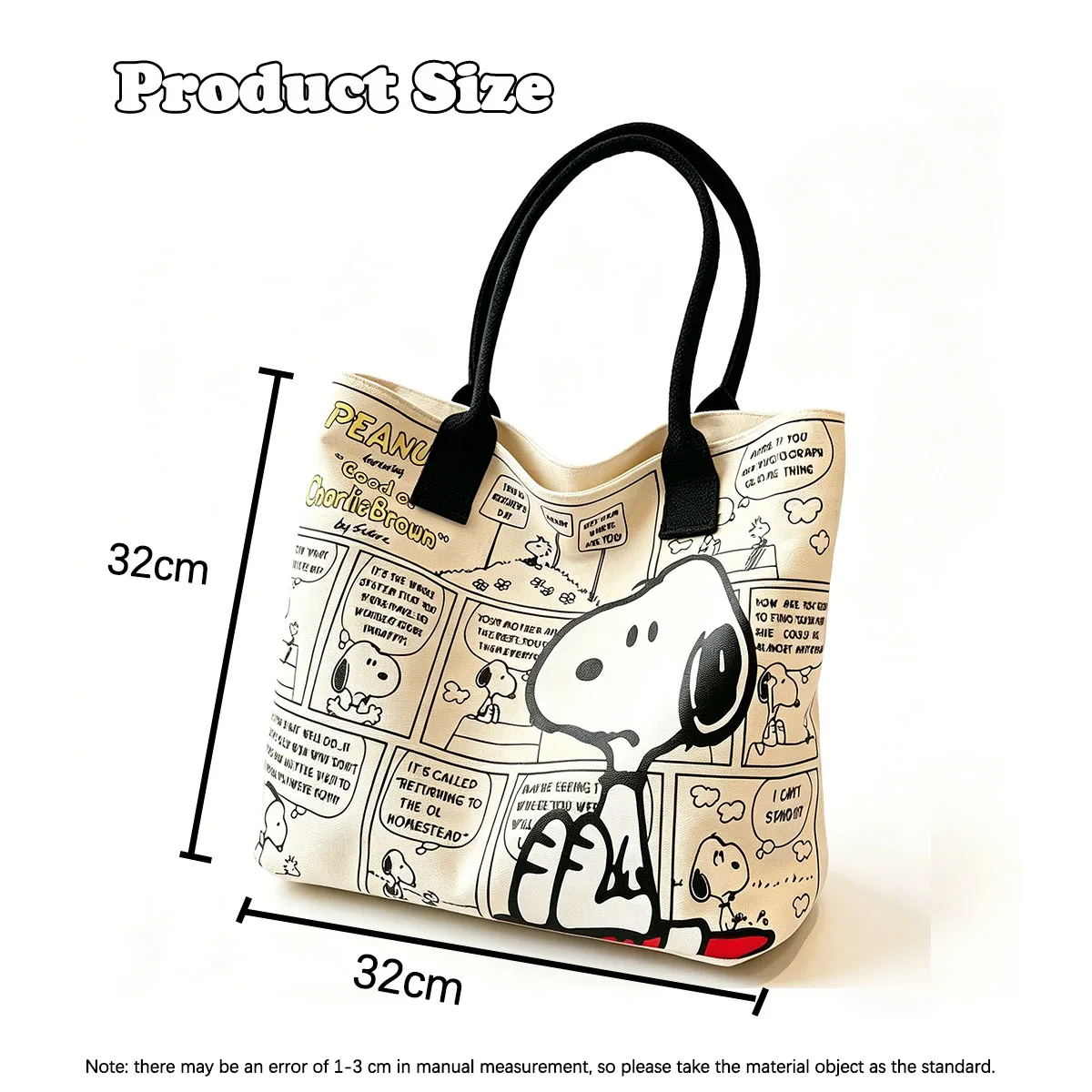 Kawaii Snoopy Cartoon Canvas Handbag Large Capacity Simple Shoulder Bag Casual Tote Shopping Handbag Daily Gift view 6