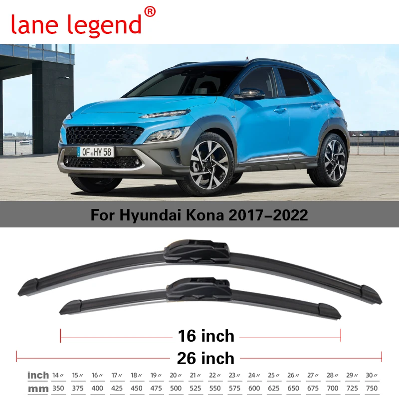 Car Front Wiper Blade For Hyundai Kona 2017 2018 2019 2020 2021 2022 Active Go Windscreen Windshield Windows Wipers Accessories