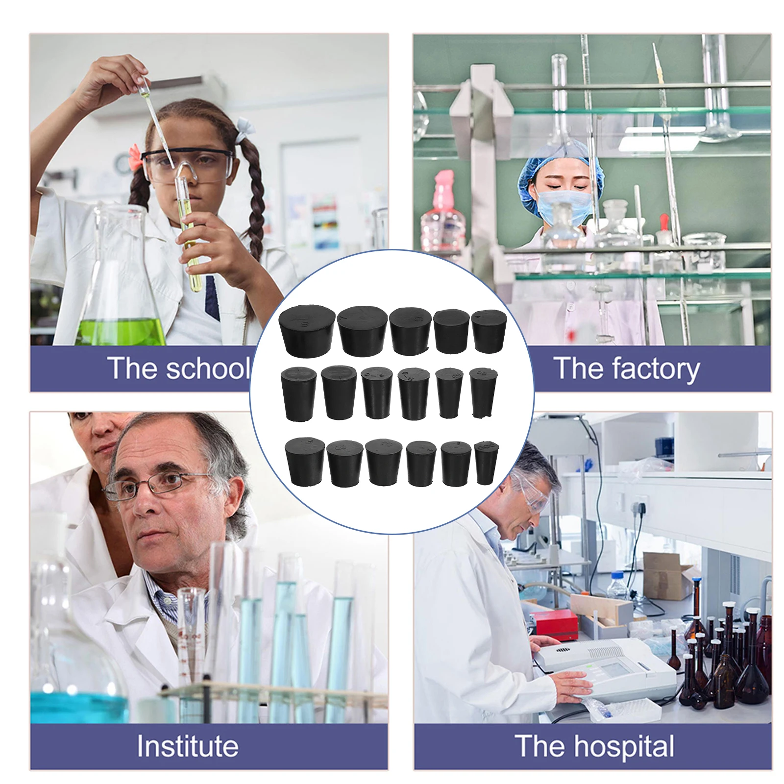 

21 Pcs Rubber Plug Laboratory Plugs for Round Stopper Test Tube Solid Stoppers with Hole
