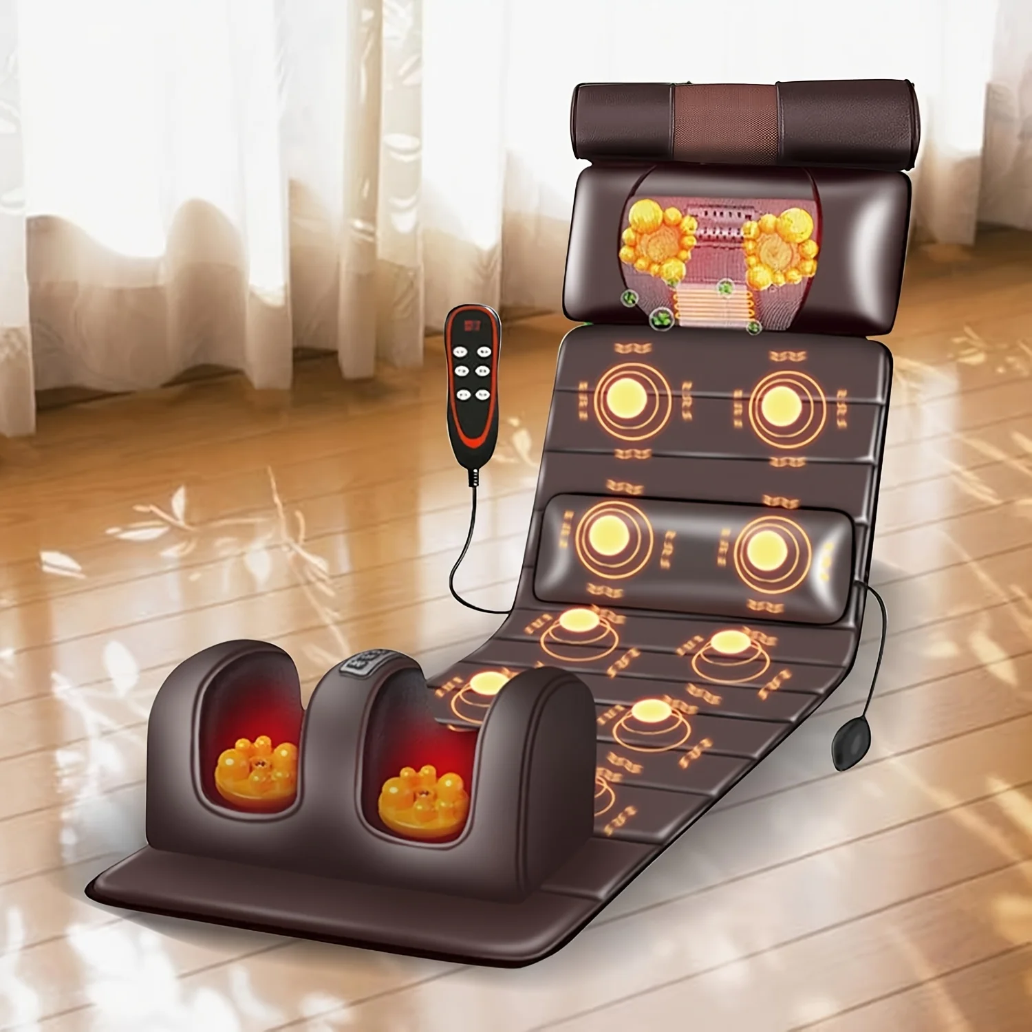 Shiatsu Full Body Massage Mattress, Detachable Massager, Vibrating Motors, Adjustable Intensity, Relax at Home Office, Best Gift for Parents, Friends, Lover, Christmas Gifts, UL Adapter/Type A Plug Socket, with Or Without Foot Massage