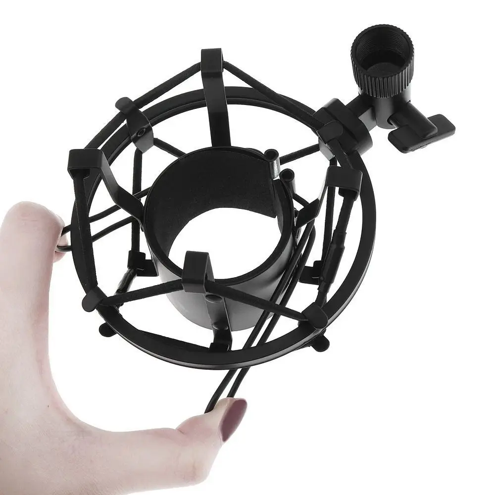 Suporte de microfone de metal ajustável, à prova de choque, reduz ruído, suporte de montagem de microfone, preto/prata, durável