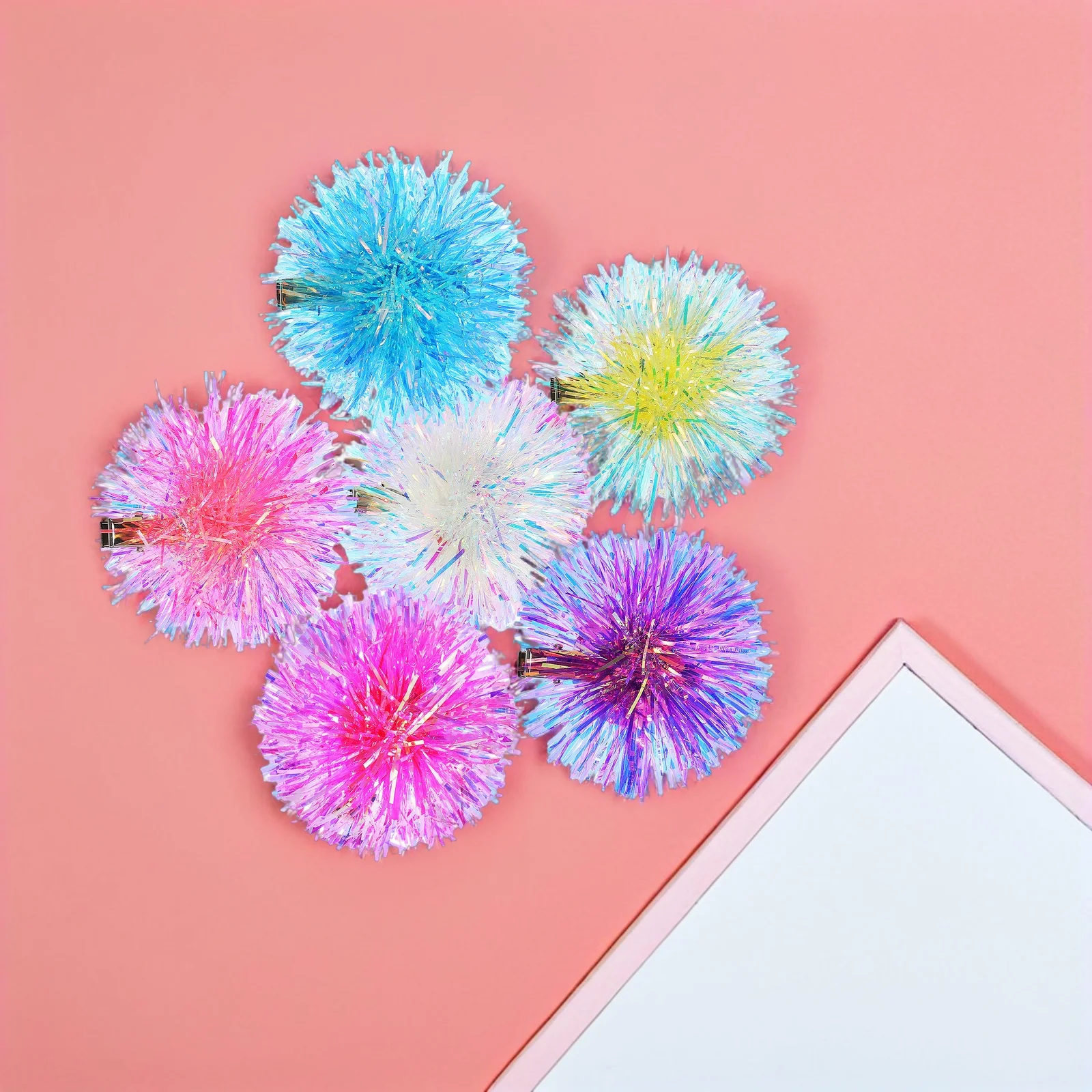 6 قطع من مشابك الشعر الملونة المصنوعة من رقائق البوم بوم بوم، مشابك خفيفة الوزن لامعة للنساء، تصميم شعر سميك وديكور الحفلات