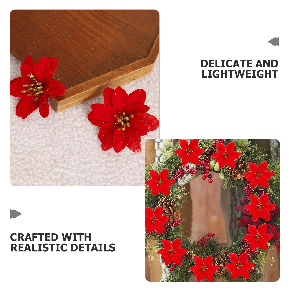 10 قطع عيد الميلاد البونسيتة الزهور الأحمر بريق الاصطناعي ديكور لشجرة عيد الميلاد إكليل عطلة حزب مكتب مول العرض #2