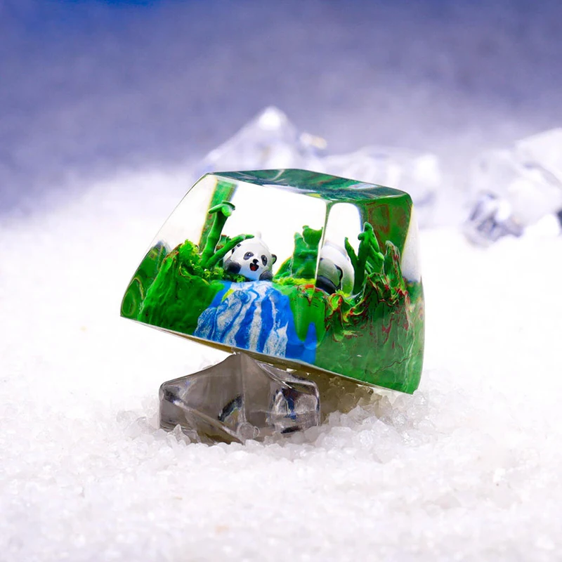 Organism Resin Keycap Creactive Art Keyboard Decoration Panda Figure Animals Theme 3D Landscape Replaceable Keyboard Keys