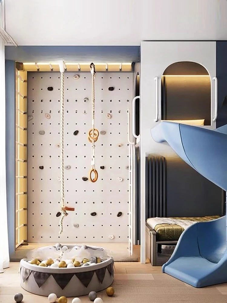 tempat tidur susun dua tingkat dari kayu solid, tempat tidur susun dengan seluncuran putar 1 meter 2 tempat tidur susun