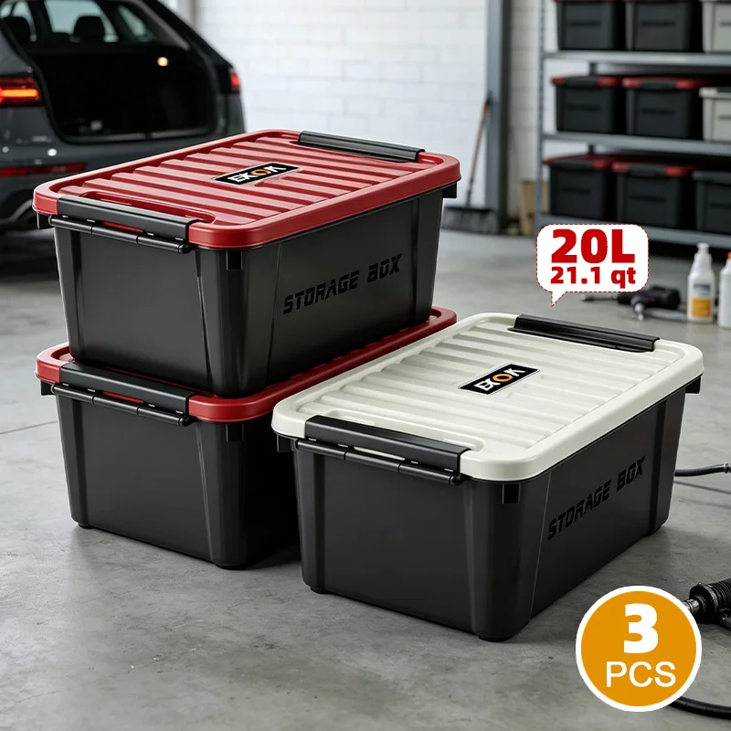 EKOA 20L/21QT Storage Bins,3Pack Heavy Duty Plastic Storage Containers with Lids, Stackable Bins with Secure Latches