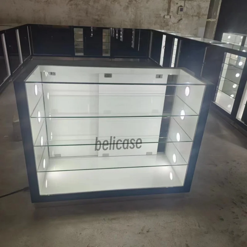 2025customized.Custom Shop Display Furniture Dispensary Showcase Counter Cabinet Glass Display Cases Smoke Shop Disp